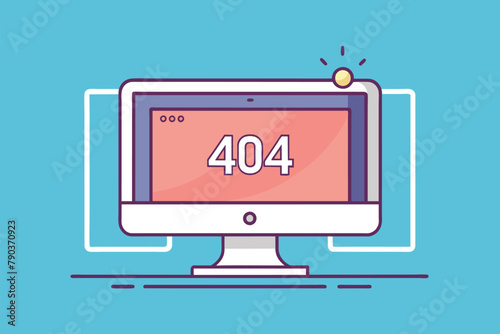 A computer screen displaying the repeated number forty in an error concept illustration, Computer screen with 404 error concept, Simple and minimalist flat Vector Illustration