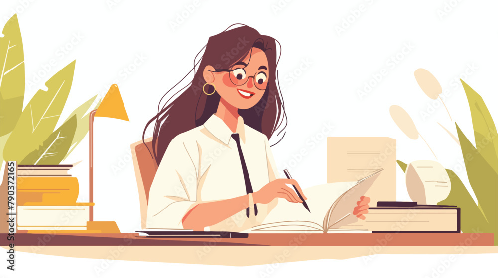 Business woman working with smile design character