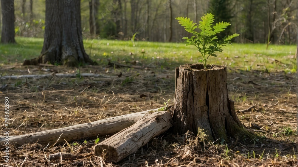 A sapling growing beside the remains of a dead tree A sapling growing beside the remains of a dead tree