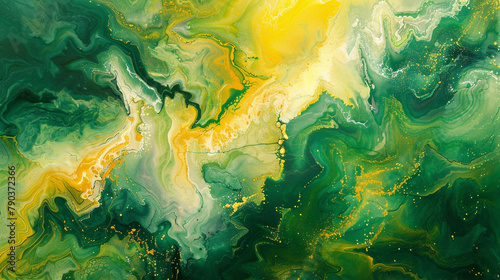 The lively dance of parakeet green and jonquil yellow, artistically converging in a marble-inspired abstract piece.  photo