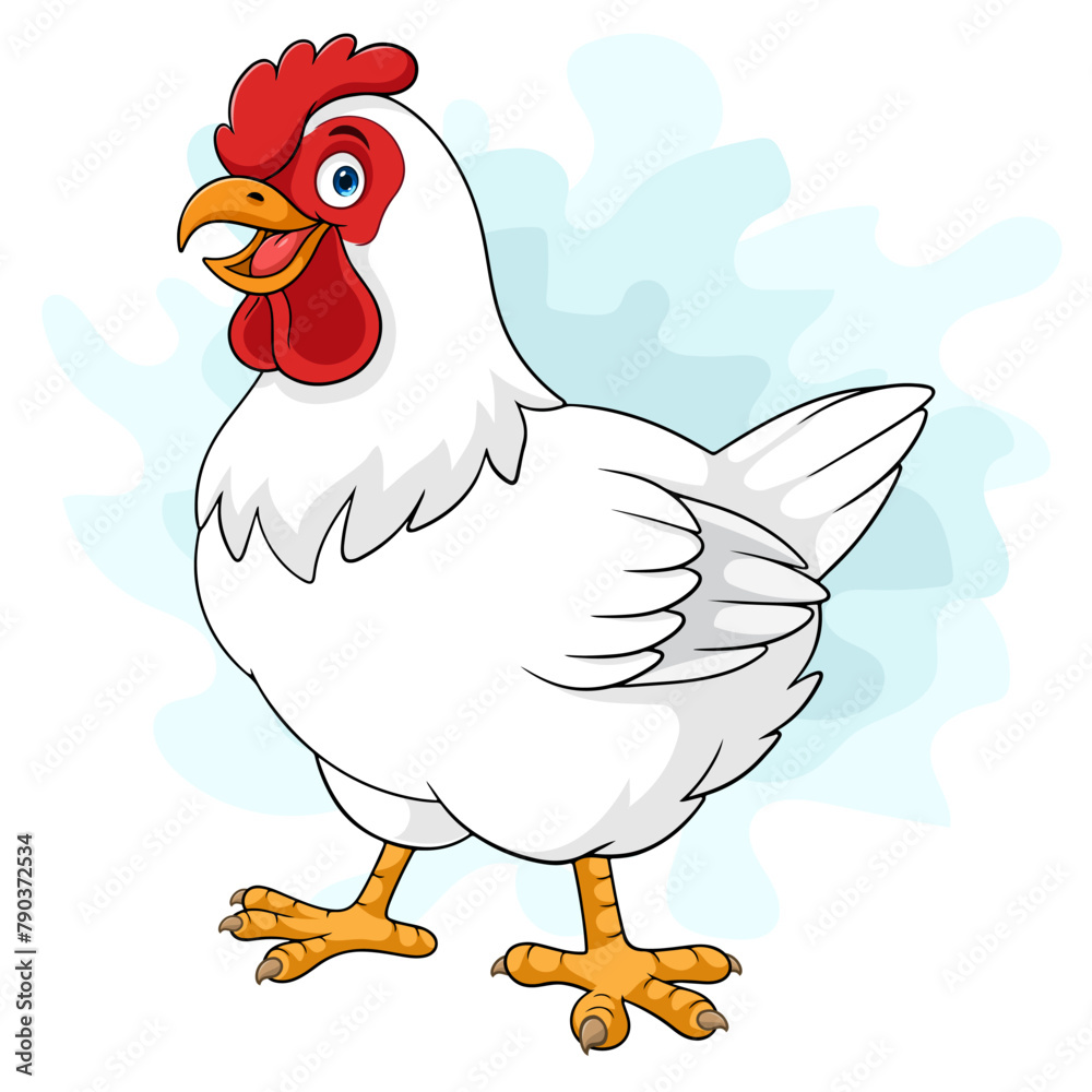 Fototapeta premium Cartoon white hen isolated on white background