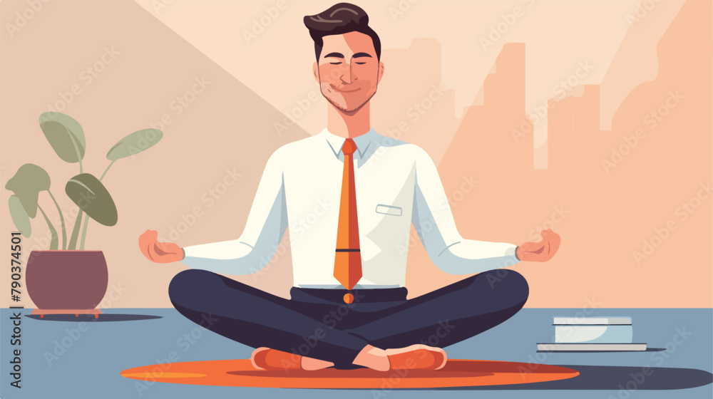 Businessman sitting in yoga lotus pose illustration