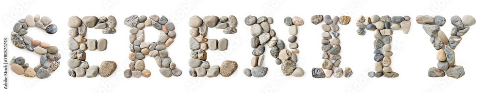 Serenity Text Made of Stones Isolated on White Background Serenity Text Made of Stones Isolated on White Background