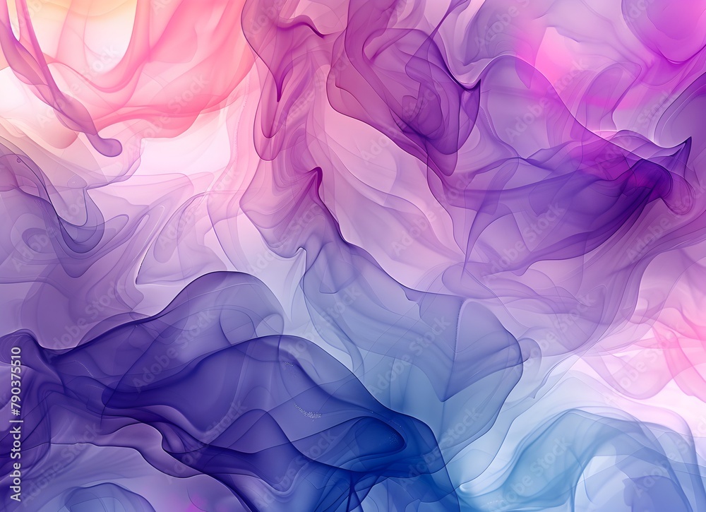 Fototapeta premium Beautiful background with alcohol ink patterns, vibrant colors, blue and purple hues, white color on the edges of each pattern, flowing shapes resembling watercolor, light pink and dark red highlights