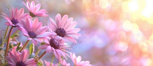 Vibrant pink daisies blooming with soft light © Mik Saar