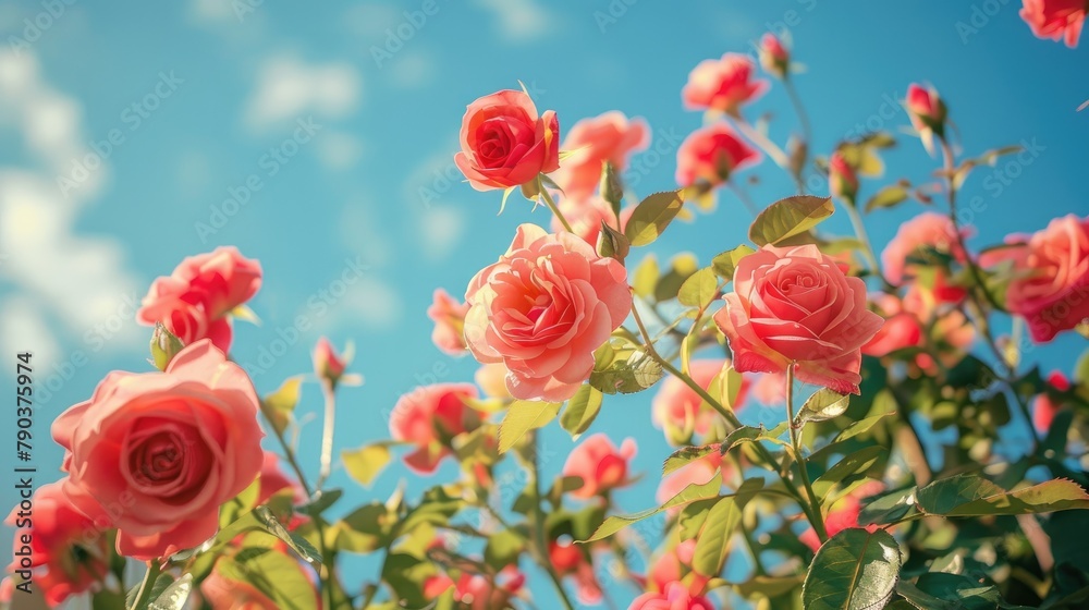 Roses in a natural park under a clear blue sky