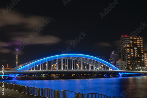【東京】永代橋と東京スカイツリーの夜景