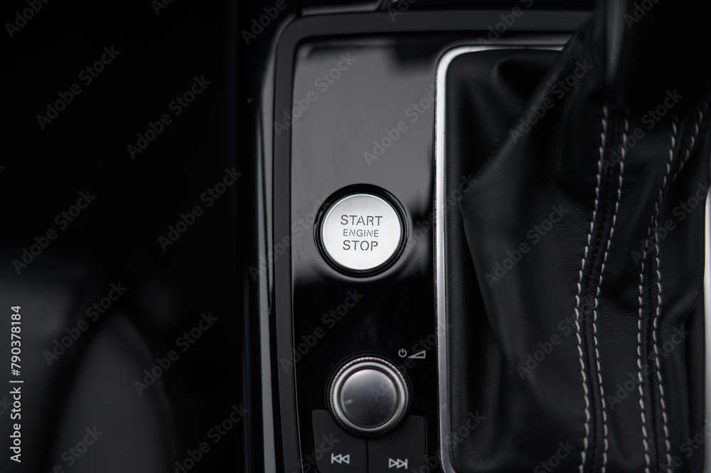 Modern Push Start/Stop Button in Luxury Car Modern Push Start/Stop Button in Luxury Car