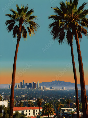 Vintage travel poster of Los Angeles © gmstockstudio