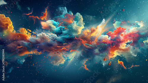 An explosion of vivid colors colliding in a cosmic dance of chaos and harmony  creating a symphony of visual delights. 