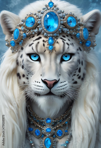 Queen of snow leopards fantasy realism art © Donna