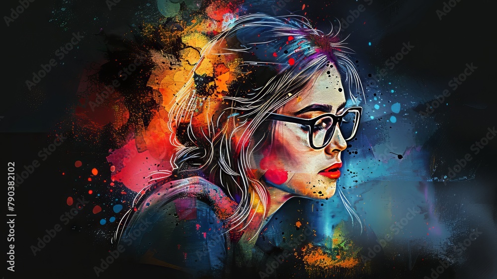 Vivid Portrait of a Woman with Abstract Background