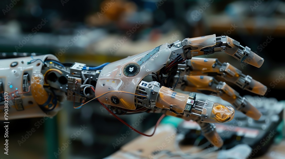 A close up of a robotic hand with its cover removed.