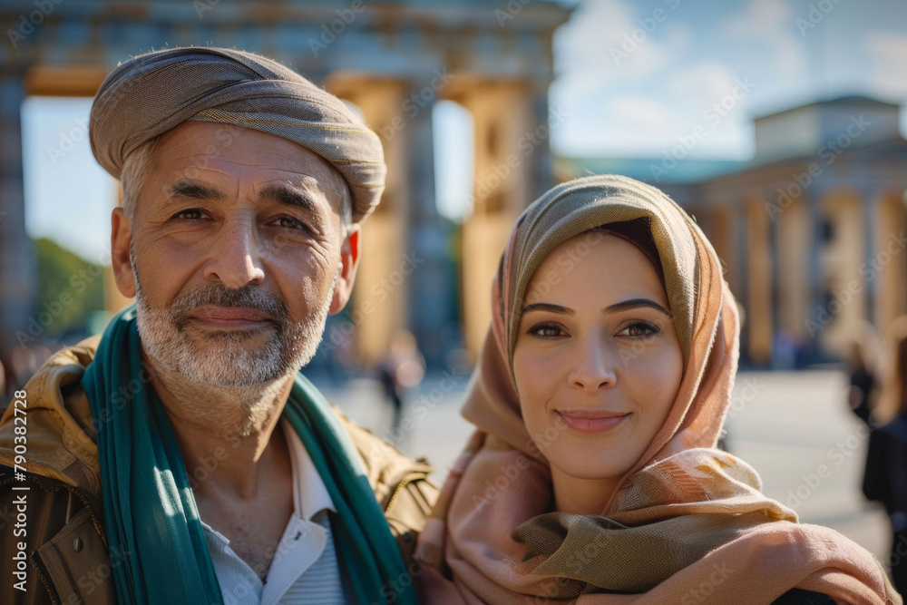 Obraz premium Portrait of a Smiling Middle-Eastern Couple Touring Berlin, Germany
