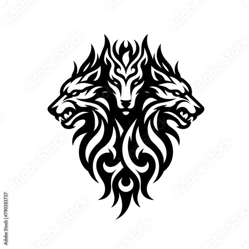 cerberus; mythology creature  in modern tribal tattoo, abstract line art, minimalist contour. Vector