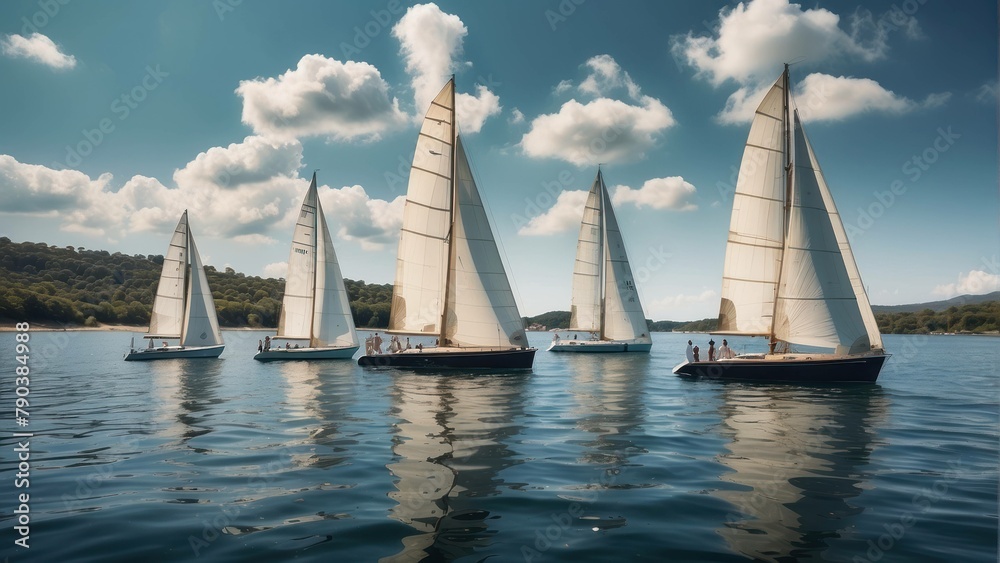 Fototapeta premium Sailboats racing on a serene lake