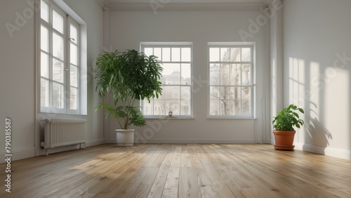 Spacious Room with Wooden Floor and Indoor Plant