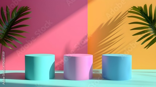 luxury colourful neon abstract elegant Platform podium background shapes and curtains Geometric product show