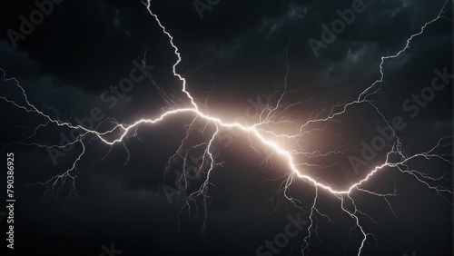 Intense lightning bolts tear through dark stormy skies