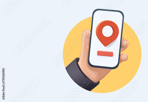 Online delivery service 3D concept. 3D style vector design illustration. Courier delivering parcels in a GPS pin express delivery and delivery tracking service, blank copy space
