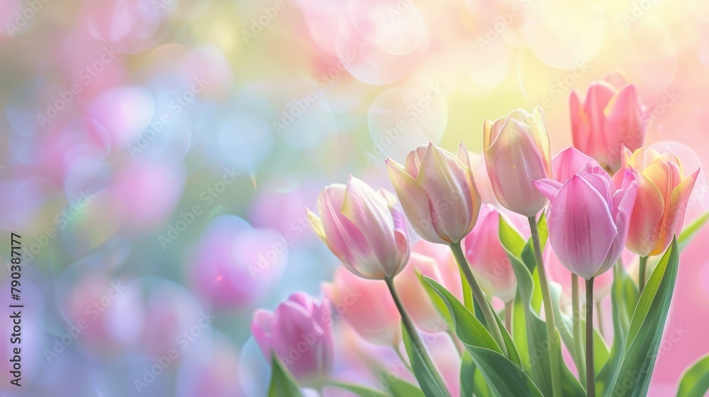 Blooming tulips in soft pastel shades - Dreamy image of delicate tulips against a pastel bokeh background, evoking feelings of spring and renewal