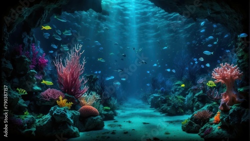 Enchanting Underwater Seascape with Sunlit Coral Reef