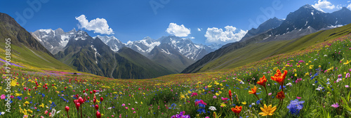 Blossoming Beauty of Valley of Flowers National Park, India photo