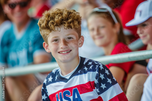 US American football soccer fans in a stadium supporting the national team, Soccer Boys 