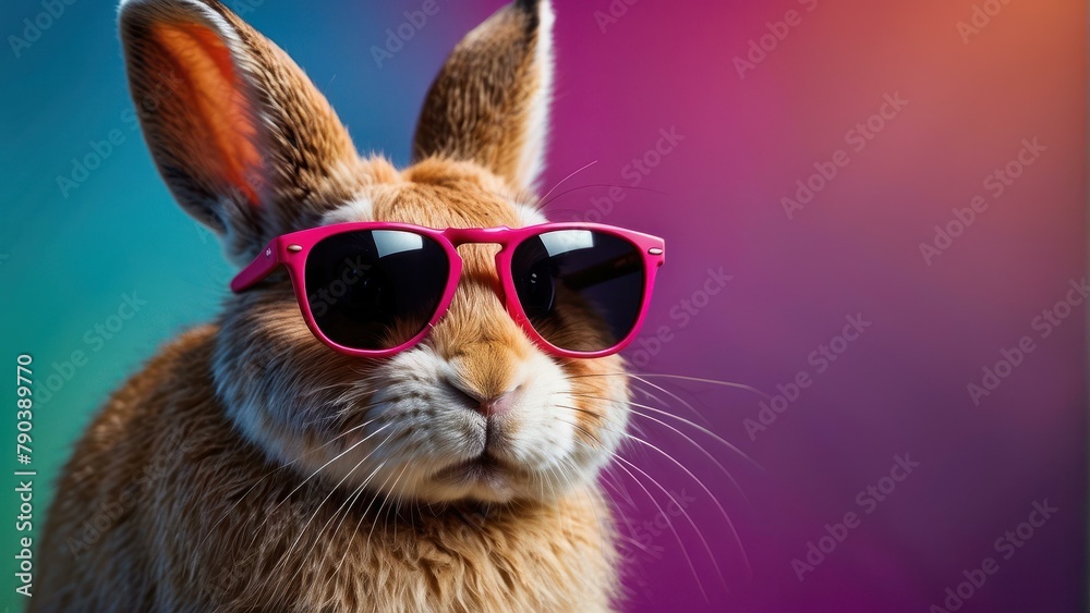 Stylish rabbit with sunglasses against a vibrant background