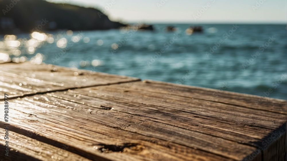 Sunrise over a calm sea viewed from a wooden pier Sunrise over a calm sea viewed from a wooden pier