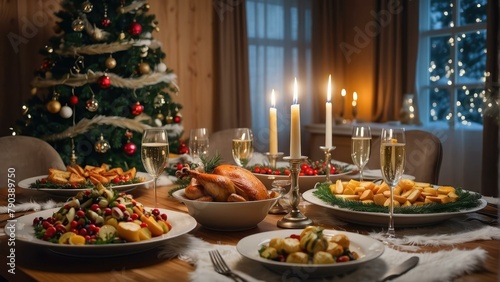 Festive Christmas dinner table with warm, inviting atmosphere