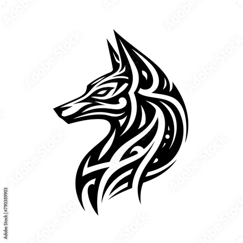 Anubis in modern tribal tattoo, abstract line art of deity, minimalist contour. Vector