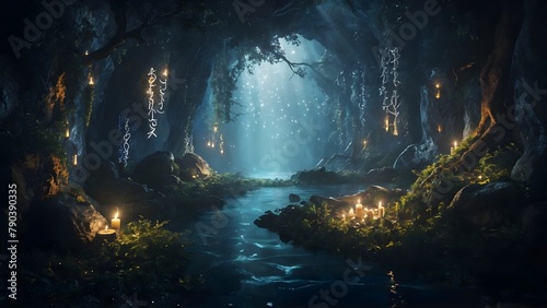 Enchanting Moonlit Forest with Glowing Fireflies - Mystical Fantasy Landscape