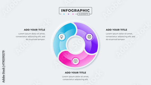 Vector business circle infographic presentation design template with 3 steps or options
