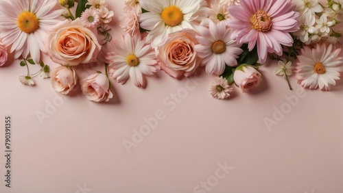 Elegant Floral Banner on Light Pink Background for Greeting