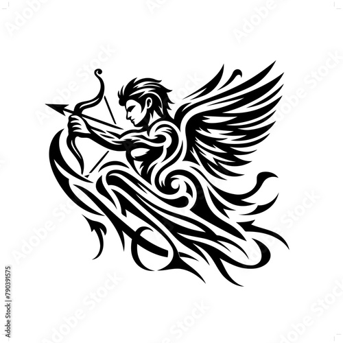 cupid in modern tribal tattoo  abstract line art of people  minimalist contour. Vector