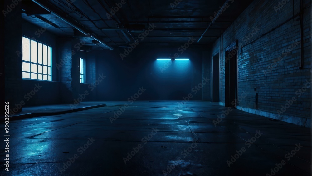 Mysterious dark hallway with eerie lighting