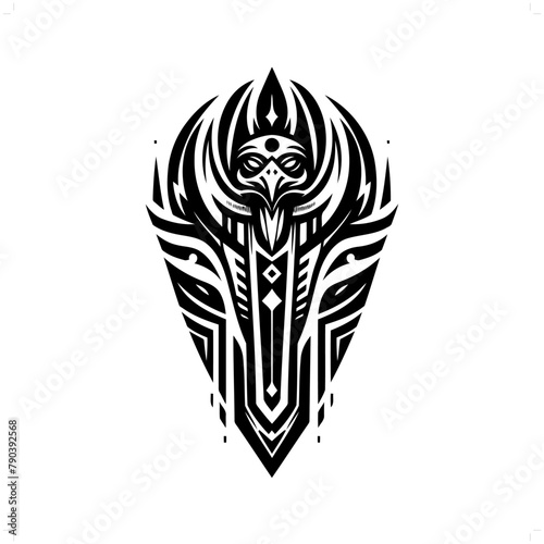 Horus in modern tribal tattoo, abstract line art of deity, minimalist contour. Vector