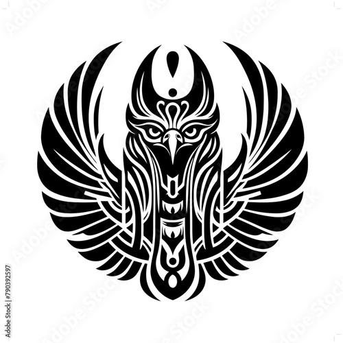 Horus in modern tribal tattoo  abstract line art of deity  minimalist contour. Vector