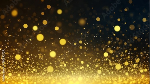 Golden bokeh lights with glitter on a dark background