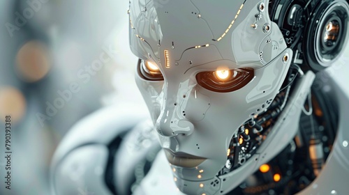 white robot on digital background