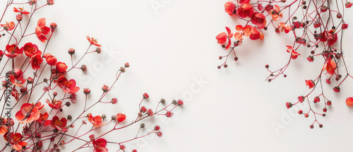 Red Berries and twigs on white space