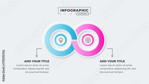 Vector business circle infinity infographic presentation design template with 2 steps or options