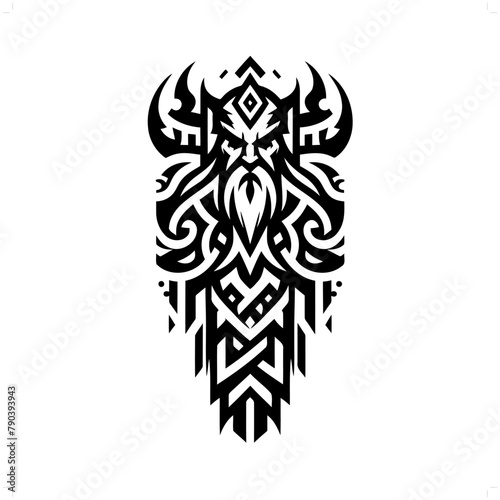 odin nordic deity mythology in modern tribal tattoo, abstract line art of deity, minimalist contour. Vector