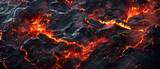 Panoramic view of dynamic lava flow at night