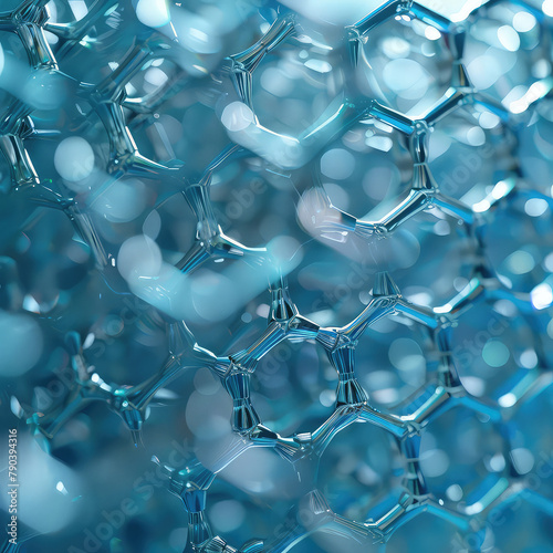 Close-up of a blue molecular hexagonal structure