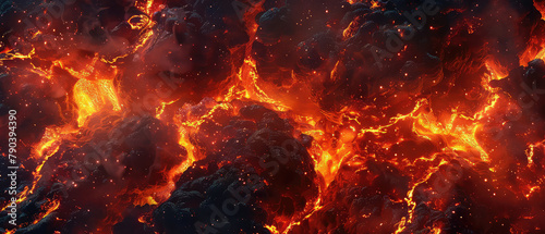Fiery lava texture resembling the surface of the sun photo