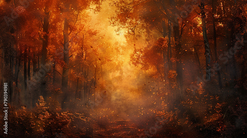 Subdued hues of chestnut smoke blending with the radiant glow of pumpkin orange, creating a mesmerizing spectacle of smoky warmth and autumnal splendor.  photo