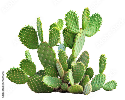 Green opuntia tropical cactus plants isolated on transparent background  