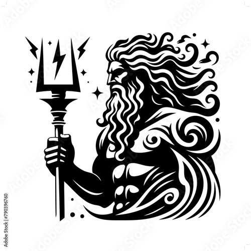zeus; deity mythology in modern tribal tattoo, abstract line art of deity, minimalist contour. Vector